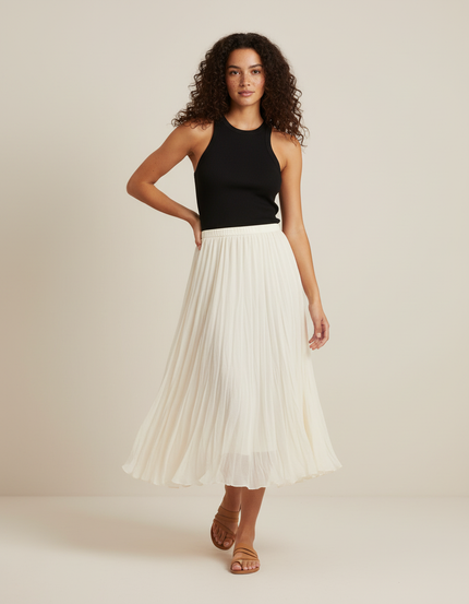 Jupe Midi Plissée Crème Fluide aérienne
