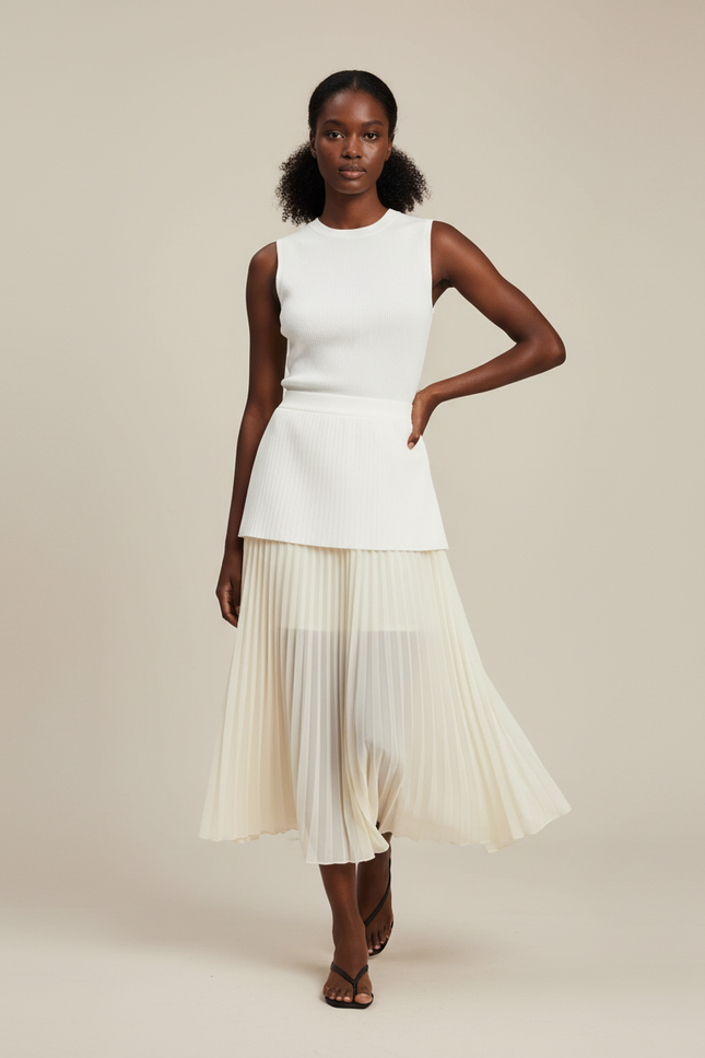 Jupe Midi Plissée Semi-Transparente Élégante