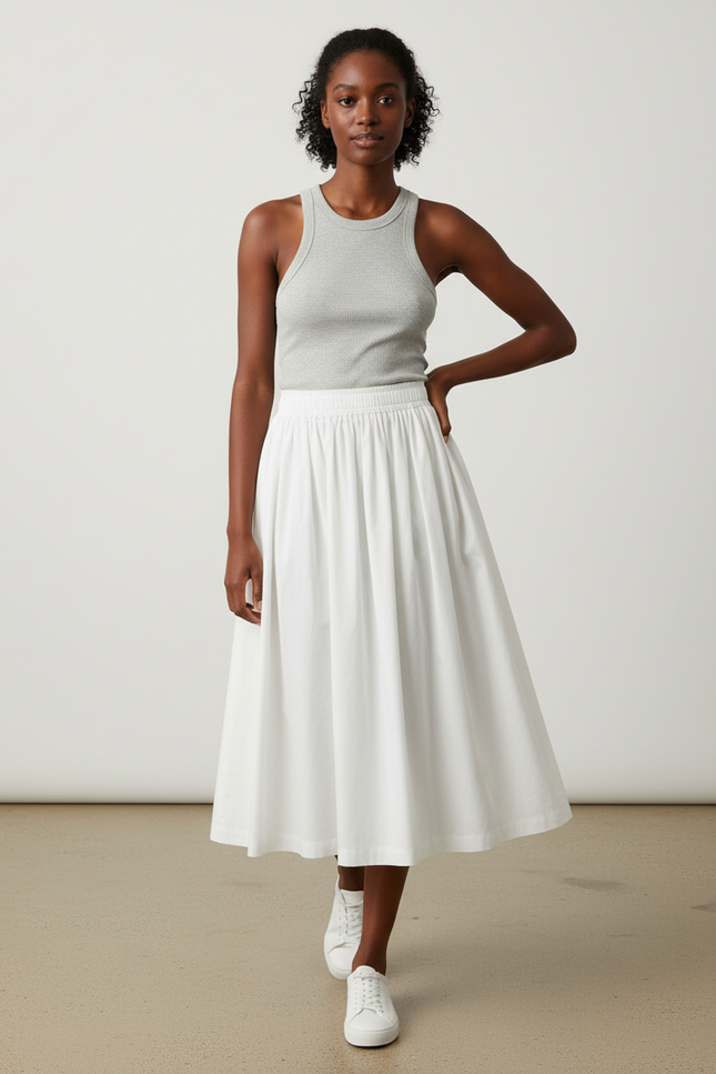 Jupe Midi Blanche Plissée Décontractée