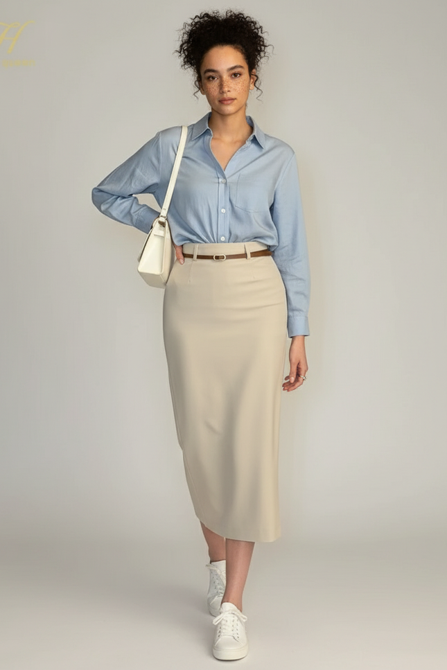 Jupe Midi Beige Crayon Élégante