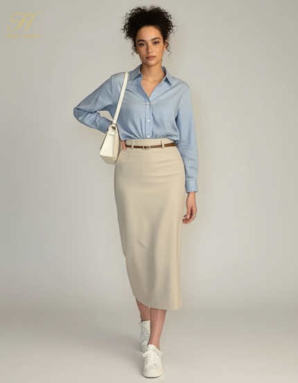 Jupe Midi Beige Crayon Élégante