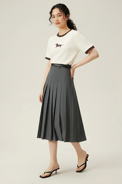 Jupe Midi Grise Plissée Élégante sobre