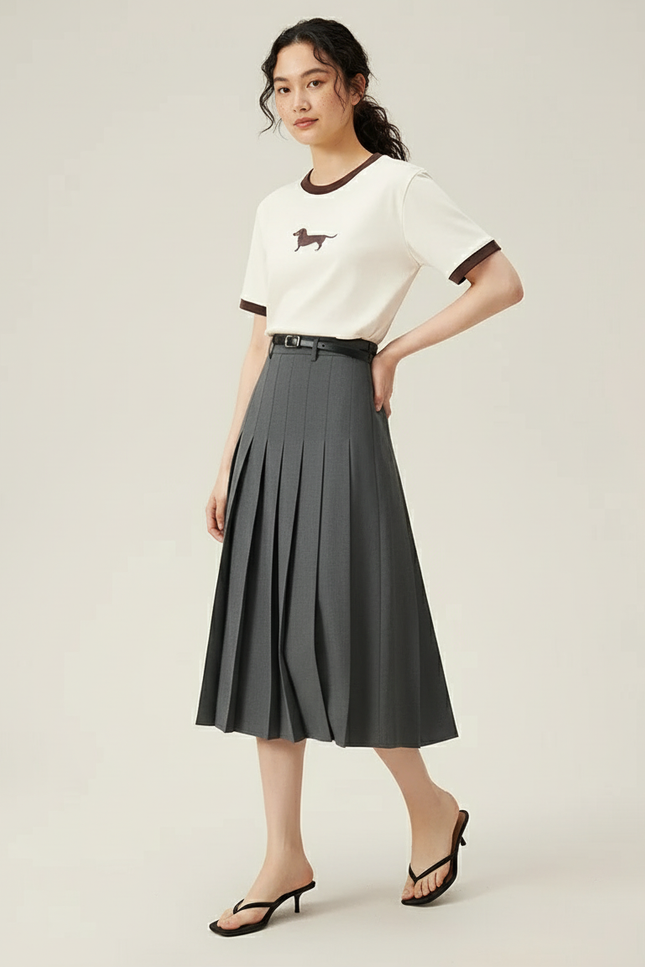 Jupe Midi Grise Plissée Élégante sobre