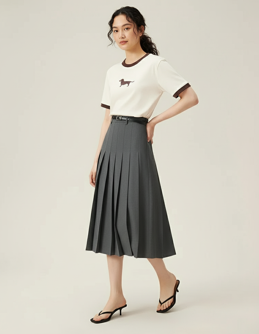 Jupe Midi Grise Plissée Élégante sobre