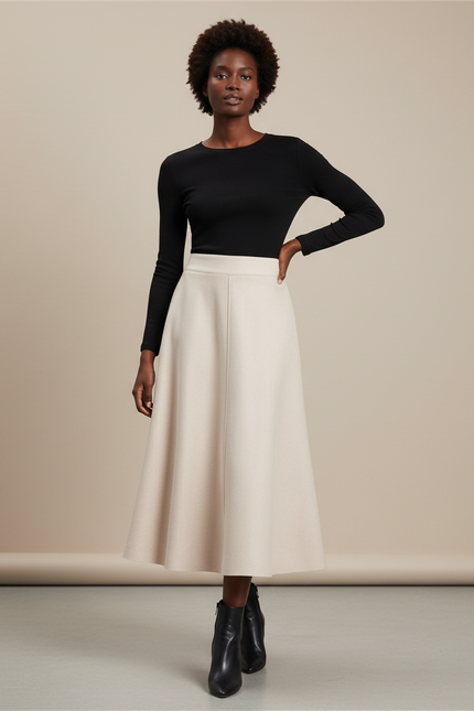 Jupe Midi Évasée Taille Haute