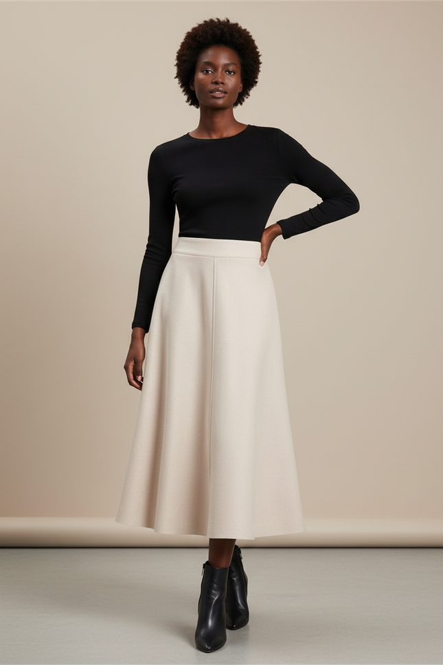 Jupe Midi Évasée Taille Haute
