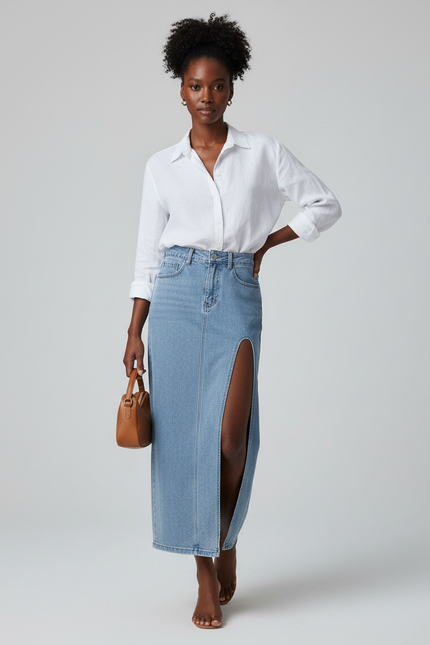 Jupe Midi Denim Fendu Chic