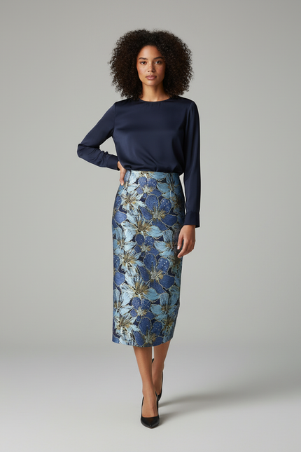 Jupe Midi Fleurie Dorée Chic