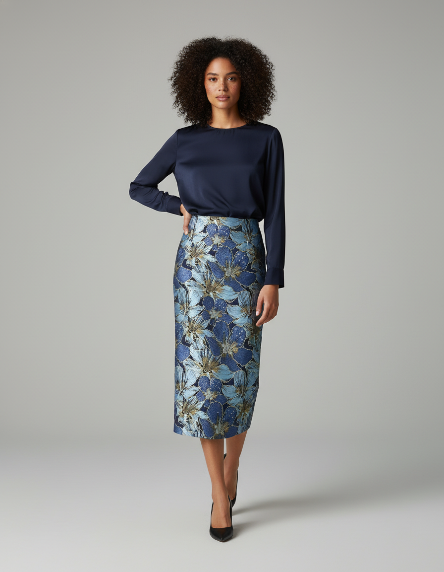 Jupe Midi Fleurie Dorée Chic