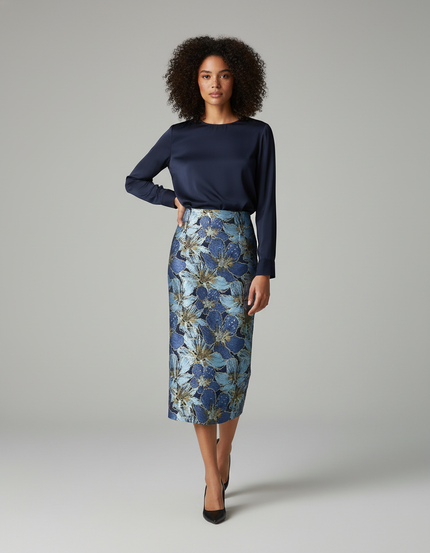 Jupe Midi Fleurie Dorée Chic