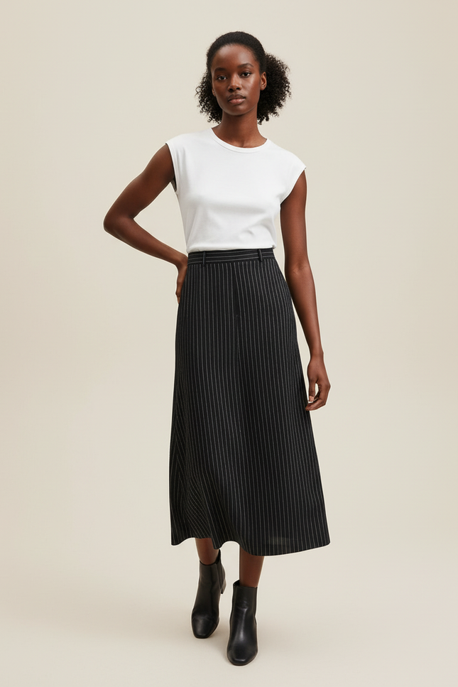 Jupe Midi Noire Rayée Chic