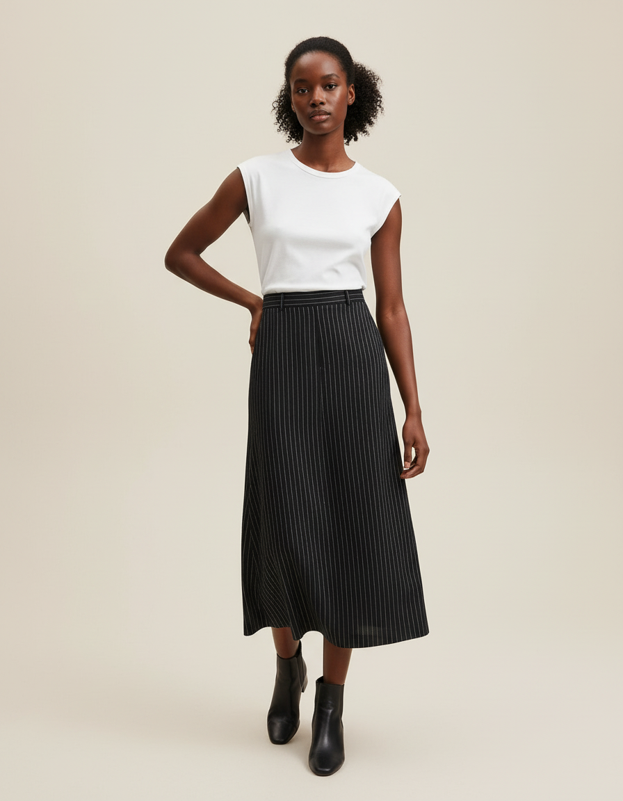 Jupe Midi Noire Rayée Chic