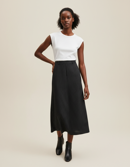 Jupe Midi Noire Rayée Chic