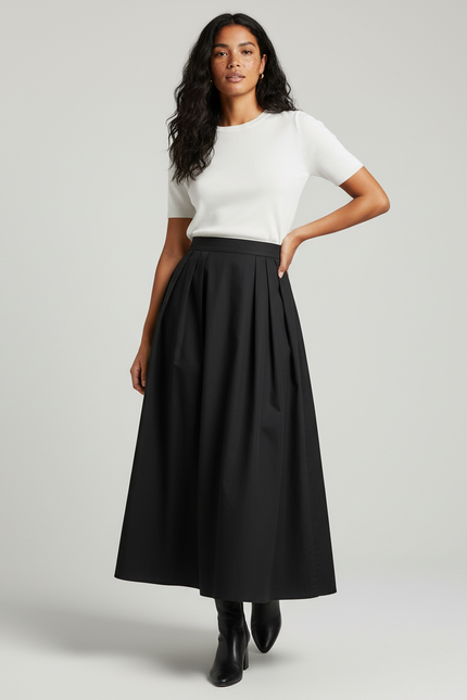 Jupe Midi Noire Plissée Élégante raffinée