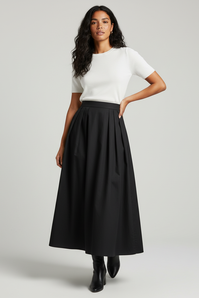 Jupe Midi Noire Plissée Élégante raffinée