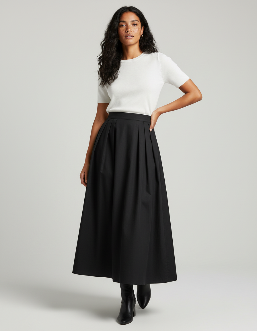 Jupe Midi Noire Plissée Élégante raffinée