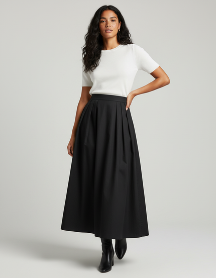 Jupe Midi Noire Plissée Élégante raffinée