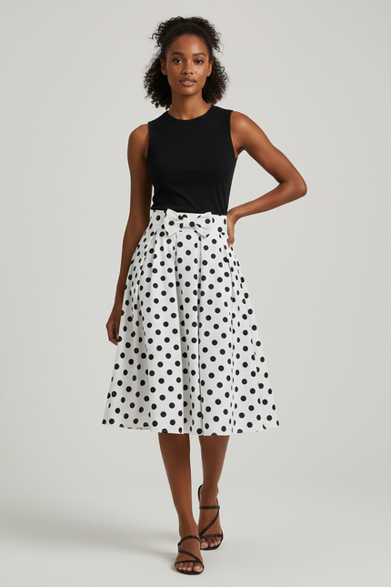 Jupe Midi Pois Plissée Chic