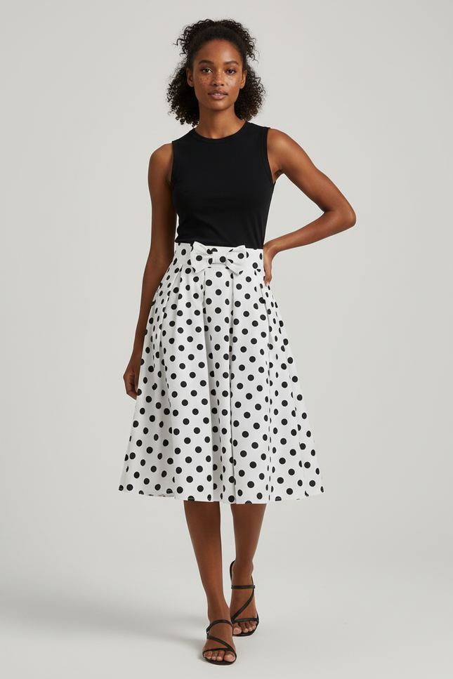 Jupe Midi Pois Plissée Chic
