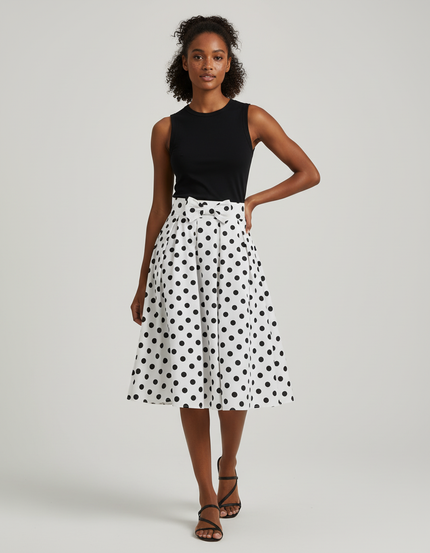 Jupe Midi Pois Plissée Chic