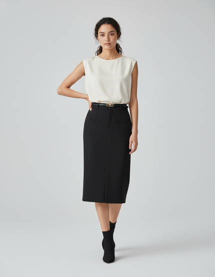 Jupe Midi Noire Taille Haute Élégante élancée