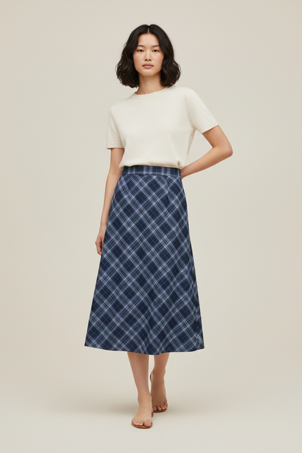 Jupe Midi Écossaise Bleue Élégante