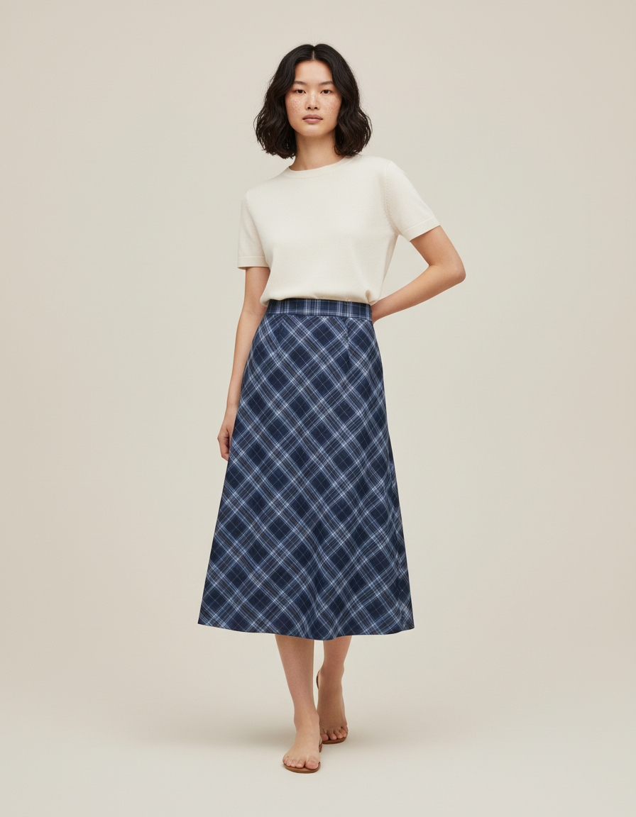 Jupe Midi Écossaise Bleue Élégante