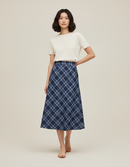 Jupe Midi Écossaise Bleue Élégante