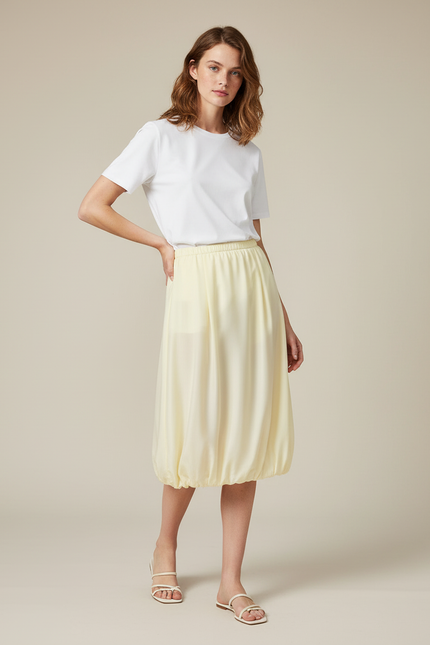 Jupe Midi Jaune Pastel Coupe Ballon Décontractée