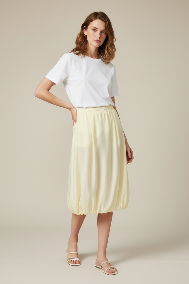 Jupe Midi Jaune Pastel Coupe Ballon Décontractée