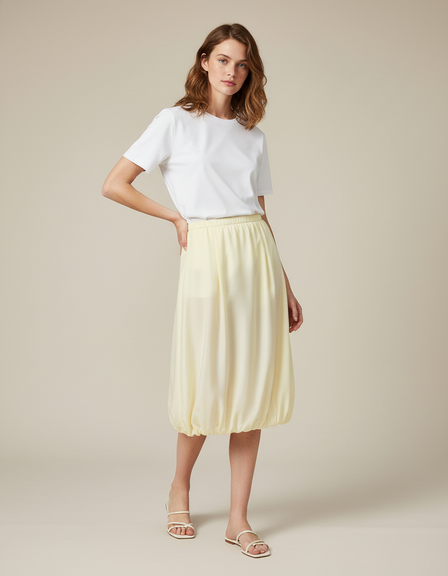 Jupe Midi Jaune Pastel Coupe Ballon Décontractée