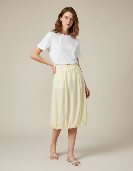 Jupe Midi Jaune Pastel Coupe Ballon Décontractée