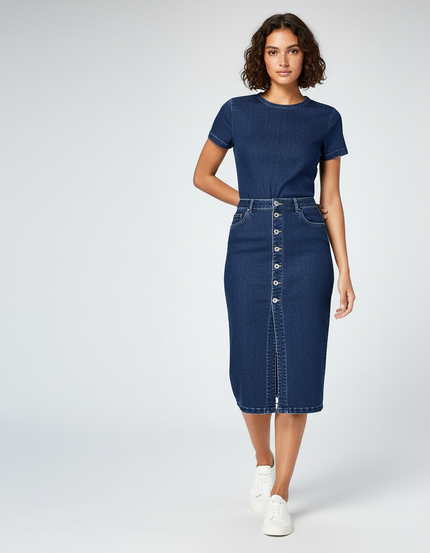 Jupe Midi Denim Boutonnée Chic