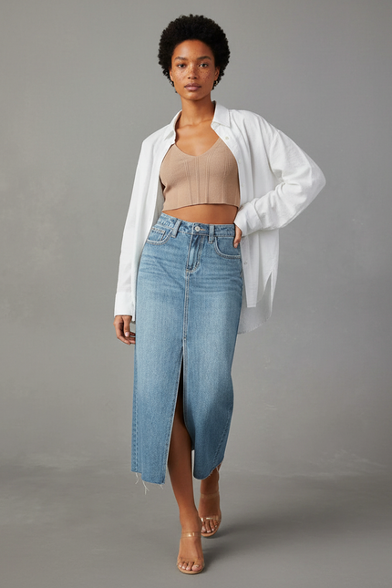 Jupe Midi Denim Fente Chic