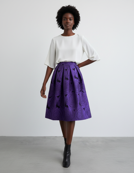 Jupe Midi Violet Motif Floral Élégante