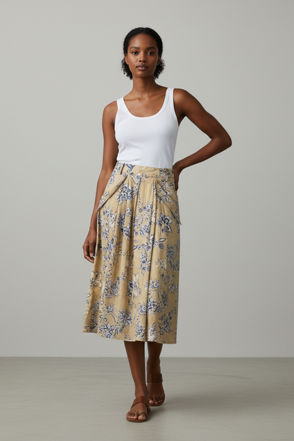 Jupe Midi Florale Plissée Élégante