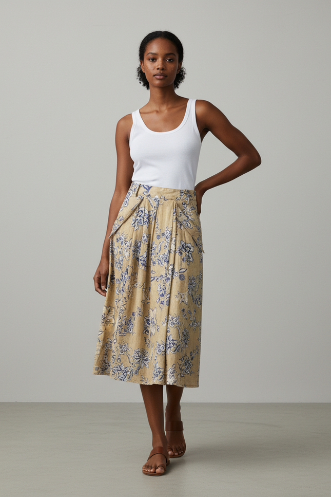 Jupe Midi Florale Plissée Élégante