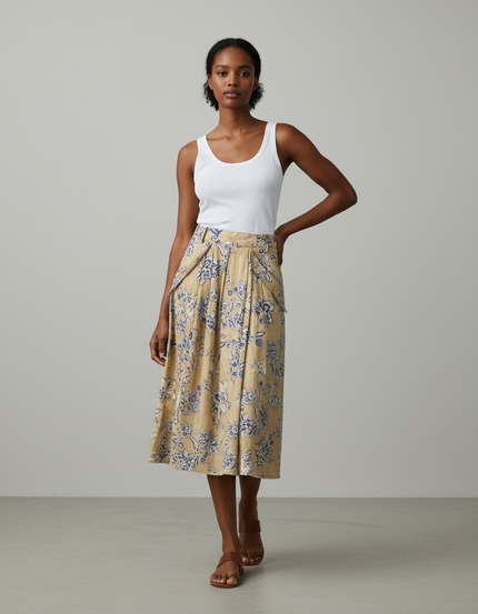 Jupe Midi Florale Plissée Élégante