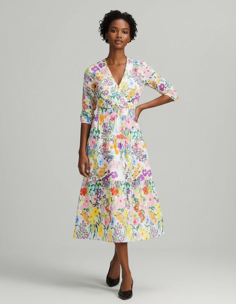 Jupe Midi Florale À Volants Élégante