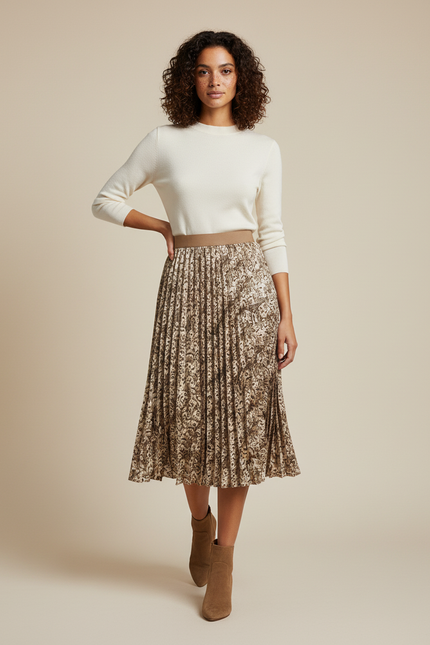 Jupe Midi Imprimé Floral Plissée Chic