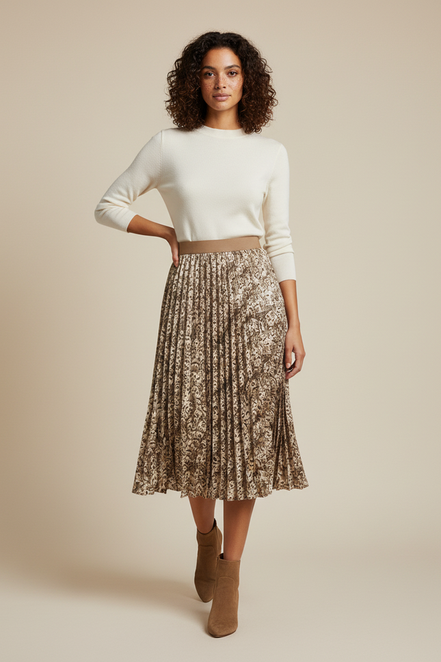 Jupe Midi Imprimé Floral Plissée Chic