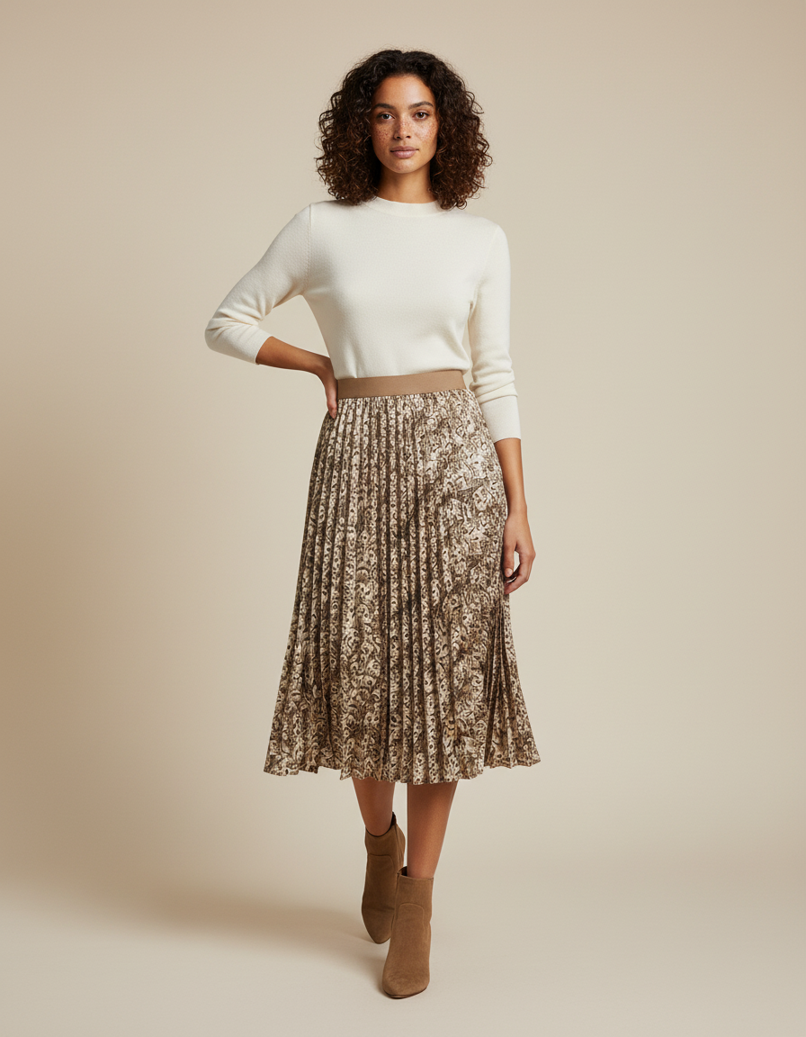 Jupe Midi Imprimé Floral Plissée Chic