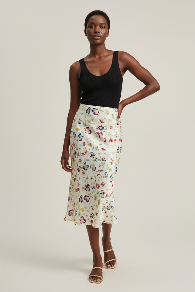 Jupe Midi Florale Fluide Élégante