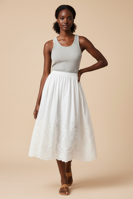 Jupe Midi Broderie Anglaise