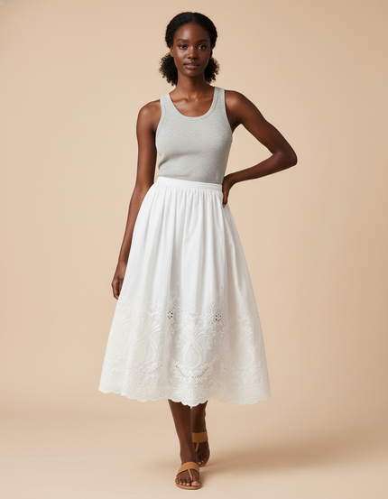 Jupe Midi Broderie Anglaise