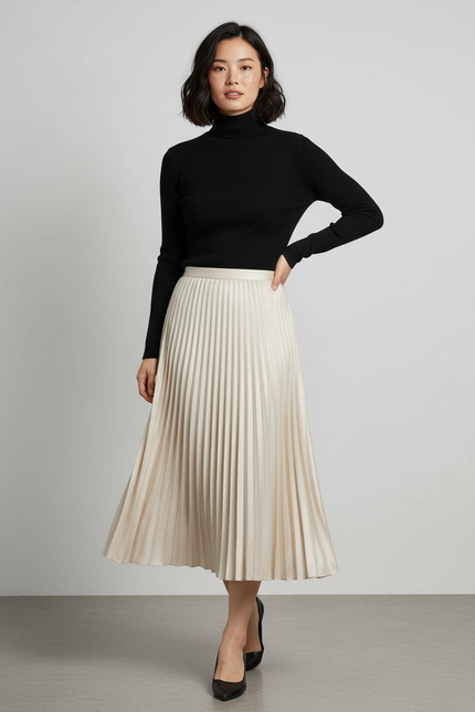 Jupe Midi Satin Beige