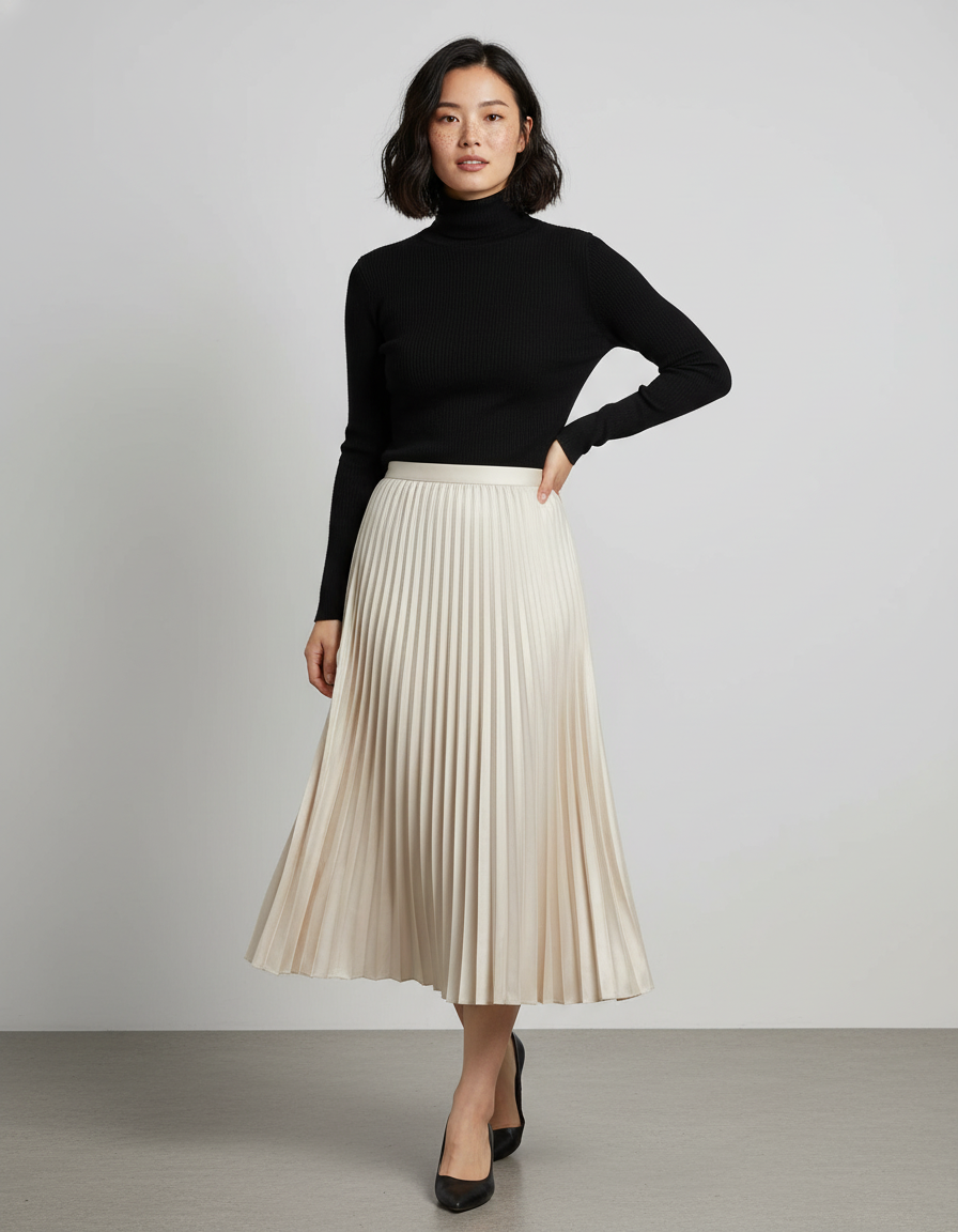 Jupe Midi Satin Beige