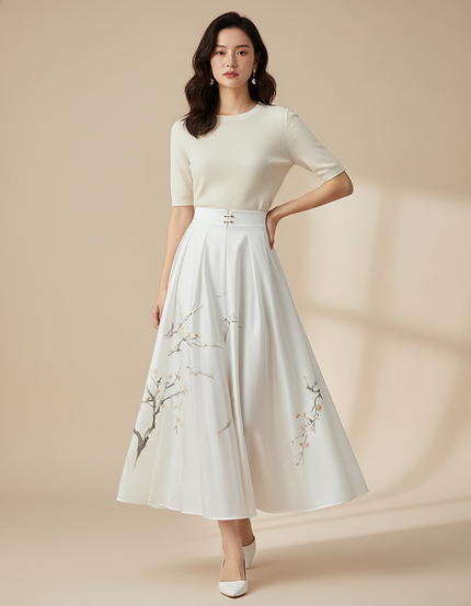 Jupe Midi Blanche Fleurie Élégante