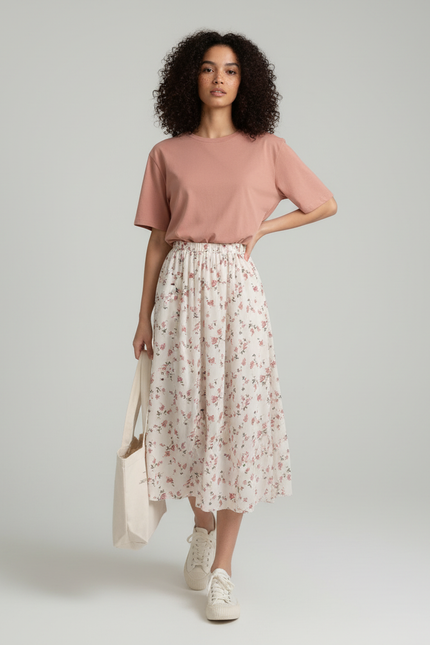 Jupe Midi Fleurie Plissée Vintage