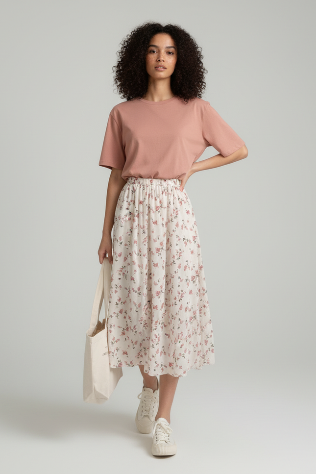 Jupe Midi Fleurie Plissée Vintage